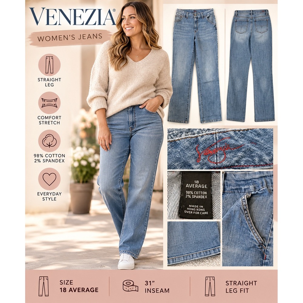 Venezia Lane Bryant Women's 18 Average Jeans Straight Leg Stretch Medium Wash
